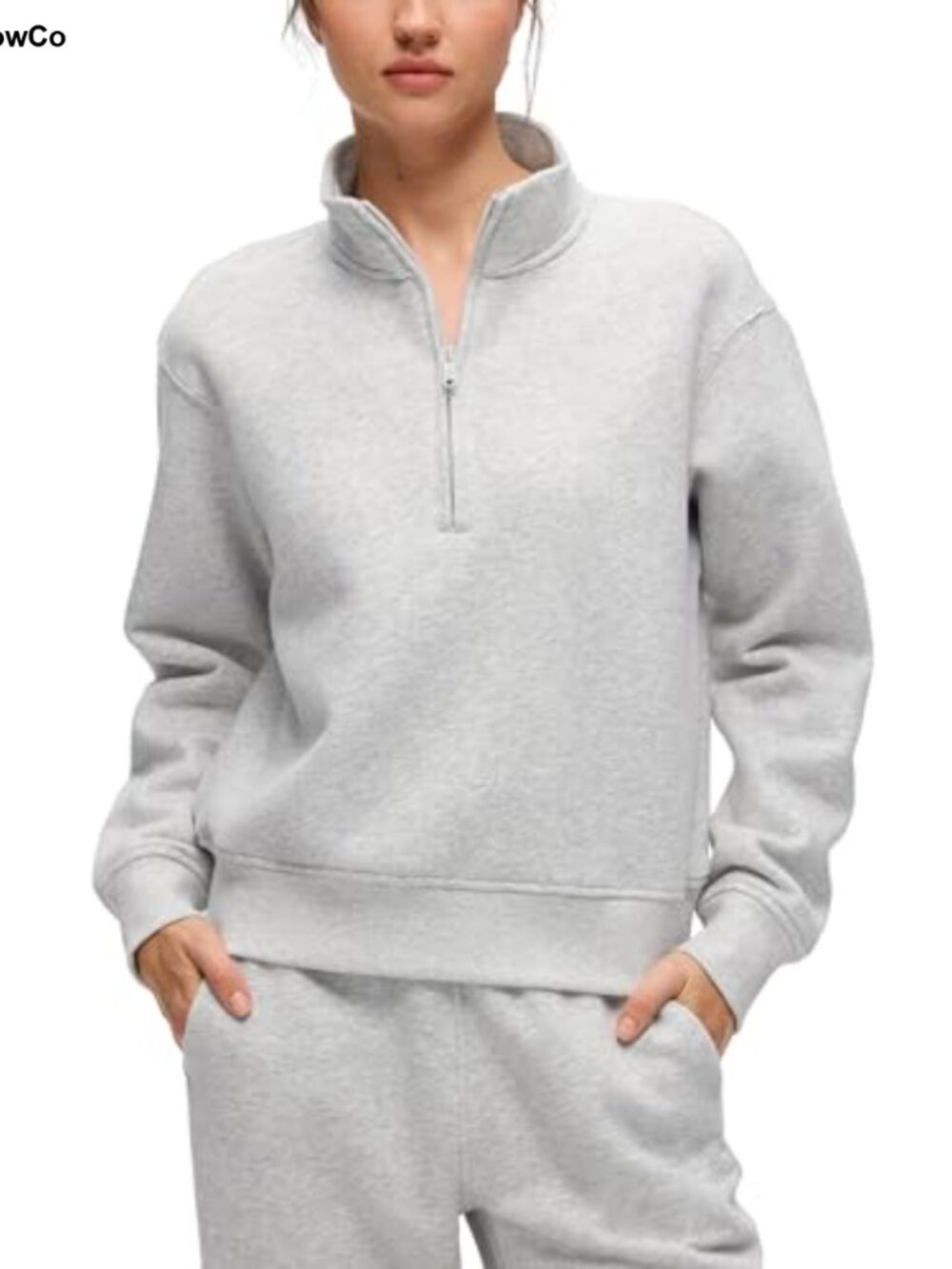 Fleece Lined Half Zip Sweatshirt Waist Length Funnel Neck Pullover